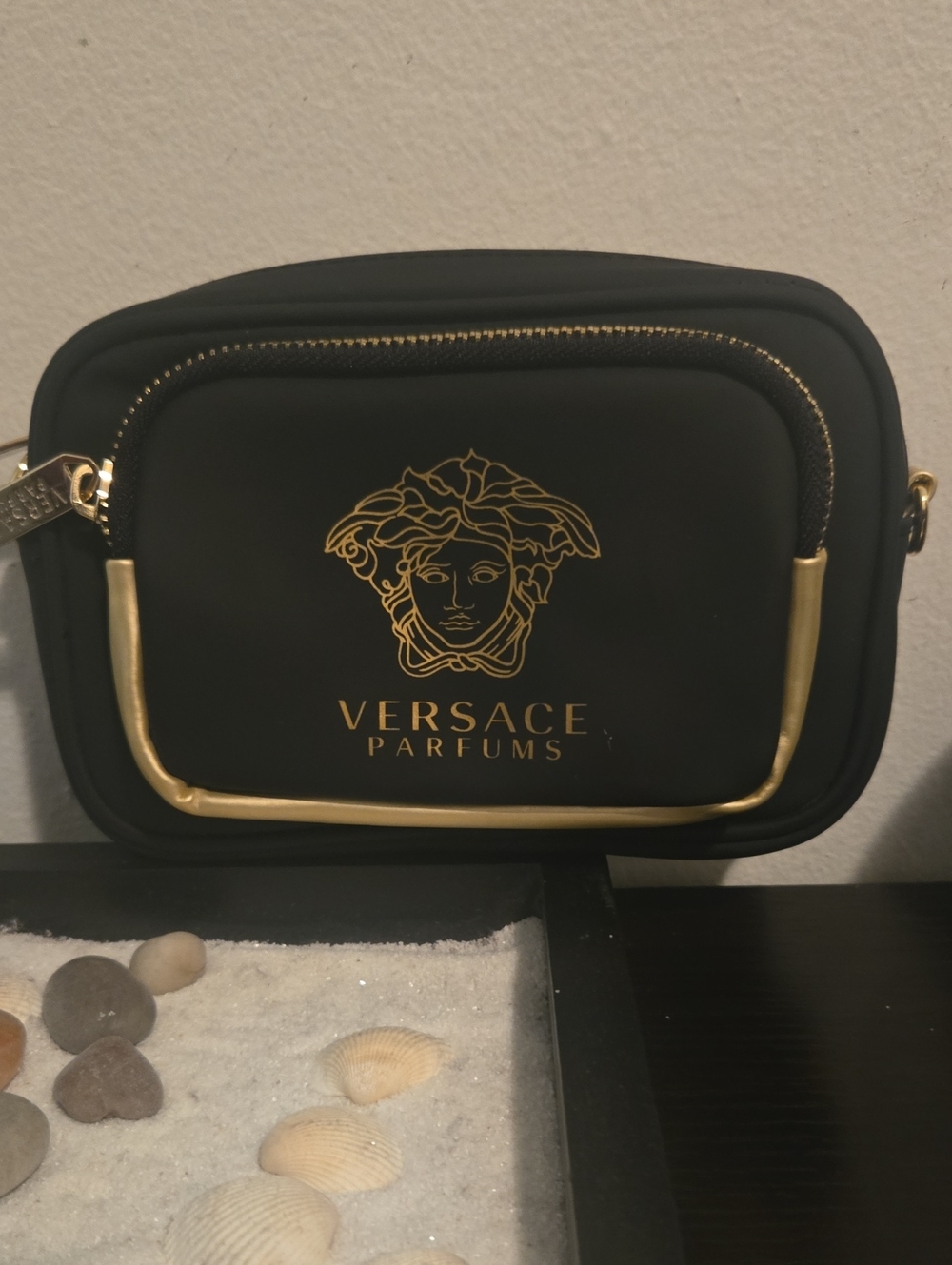 Versace Black and Gold Medusa Mini Pouch